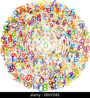 Digital data array, Abstract Concentric circles of Digits Swirling in Digital Pattern. spiral of numbers, abstract math background, big data concept Stock Vector