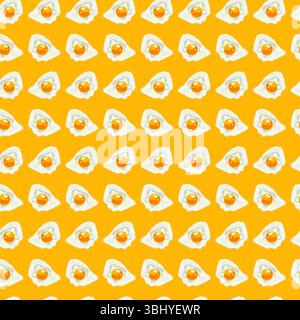 Seamless Pattern with Fried Eggs and sausage in aa frying pan. Healthy Breakfast Stock Vector