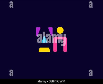Colorful abstract AI and human symbol. Robot face and person figure represent collaboration, communication, smart assistant or chatbot design. Vector Stock Vector