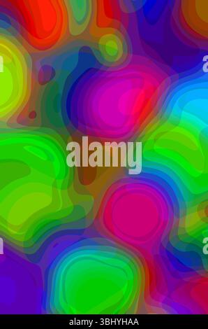 A colorful abstract painting with many different colors. The painting is full of circles and has a vibrant, energetic feel to it Stock Photo