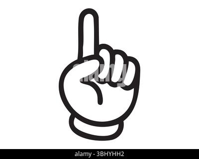 Black outline of hand showing raised index finger gesture isolated on white background. Concept of attention, number one sign, pointing up, warning si Stock Vector
