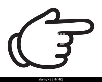 Black outline of hand gesture icon with pointing finger isolated on white background, graphic illustration. concept of communication, direction, icons Stock Vector