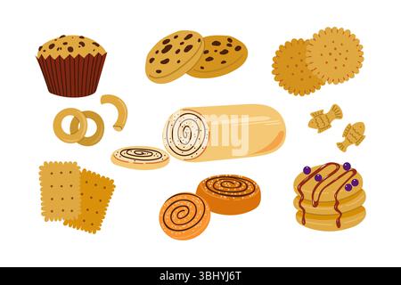 Isolated Set of Baked Goods Stock Vector
