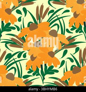 colorful line floral scribble scallop repeat pattern Stock Vector