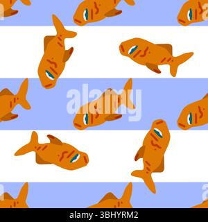 Seamless Orange Cartoon Fish Pattern Stock Vector