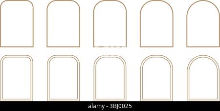 Elegant golden boho frame and arch icon collection in minimalist line art style. Stock Vector