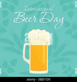 international beer day poster with beer mug flat vector illustration. Stock Vector