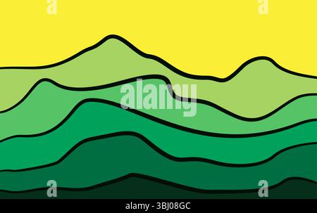 Minimalist Landscape Mountain Wall Art Design With Green Color Combination Stock Vector