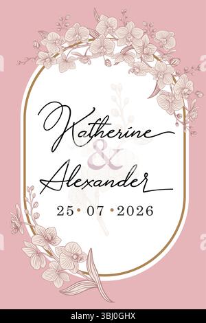 Botanical wedding invitation card, vintage Save the Date, elegant orchid, vector fashion cover, graphic poster, brochure Stock Vector
