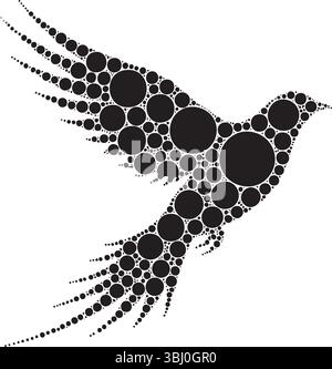 Abstract dove shape made from a pattern of black circles of different sizes Stock Vector
