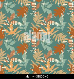 Herbarium with autumn leaves, autumn vibe, seamless pattern with bright silhouettes of leaves. Vector illustration Stock Vector