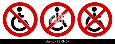 Disabled icon in red crossed circle, doublecrossed sign as well - no access for wheelchair symbol Stock Vector