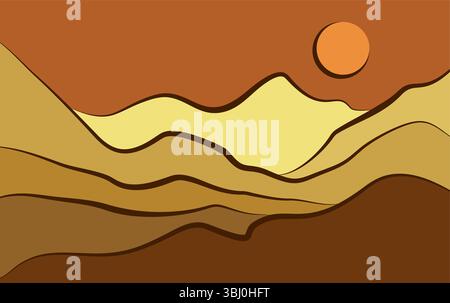 desert landscape with sun vector illustration. geometric mountain background Stock Vector
