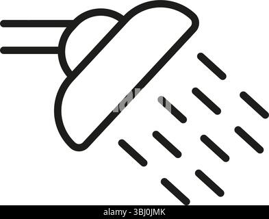 Shower Head With Water Spray Line Icon. Bathroom Fixture, Hygiene, And Water Conservation Outline Symbol. Home Improvement And Plumbing. Editable Stock Vector