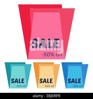 Set of four sale stickers with abstract colorful geometric forms. Vector illustration Stock Vector
