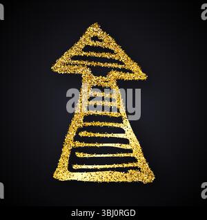 Gold glitter hand drawn arrow. Doodle arrow with gold glitter effect on dark background. Vector illustration Stock Vector