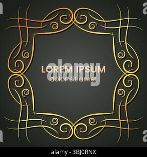 A square golden monogram element on a dark background. Vector illustration. Stock Vector