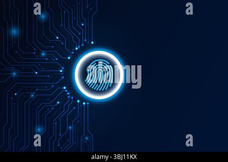 Fingerprint scan internet data storage database and data server with circuit board, technology background, Vector and Illustration Stock Vector