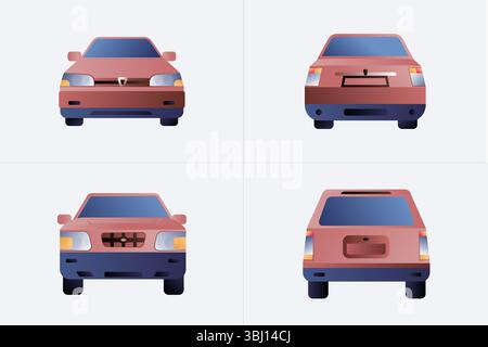 Vector illustration of front and back views of classic cars Stock Vector
