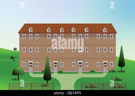Vector illustration of a three-story residential building with brown exterior and modern architectural design Stock Vector