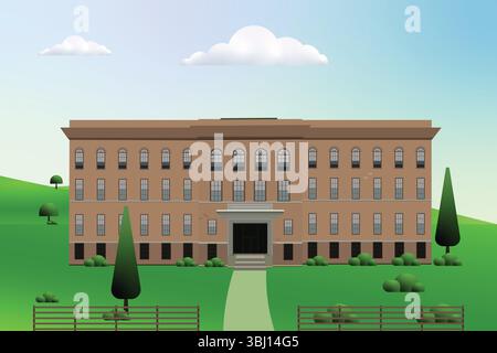 Vector illustration of a three-story residential building with brown exterior and modern architectural design Stock Vector