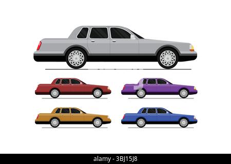 Classic Vintage Car Side View – Vector Illustration in Multiple Colors for Retro Auto and Design Projects Stock Vector