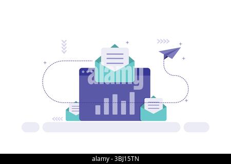 Email Communication Flow – Envelopes and Paper Airplane from Digital Interface Stock Vector