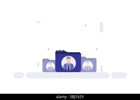Business Folders Illustration – Three Blue Folders with Professional Male Figures on Front Stock Vector