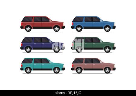 SUV Classic Vintage Car Side View – Vector Illustration in Multiple Colors for Retro Automotive Design Projects Stock Vector