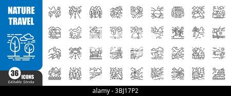 Natural tourist attractions outline icon . Editable stroke . Vector . Stock Vector