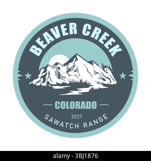 Beaver Creek stamp, ski resort in Colorado, emblem with snow covered peaks, vector Stock Vector