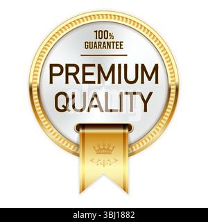 Premium quality medal with gold ribbon, best special series badge or insignia, particular premium product, vector Stock Vector
