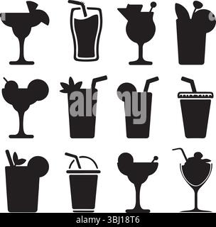Collection of Cocktail and Drink Silhouettes Stock Vector