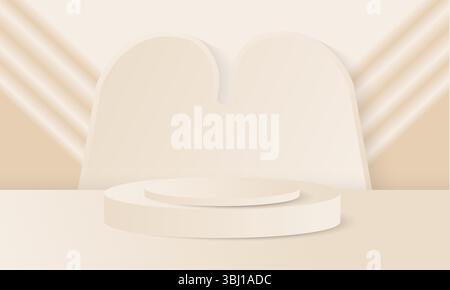 Elegant Beige Product Podium Mockup Minimal 3D Stage Scene with Soft Draped Light for Cosmetic, Fashion and Branding Displays" Luxury Fashion Stage Mo Stock Vector