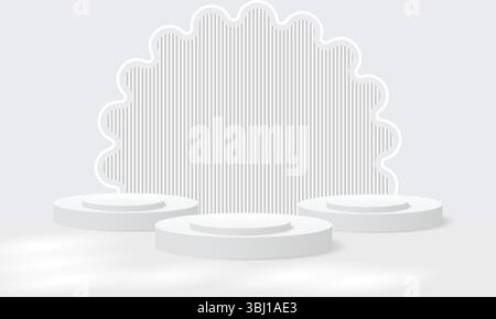 Elegant Minimalist White Podium Scene with Arched Backdrops. Perfect for Luxury Product Display , Modern Branding. 3D white podium White background. Stock Vector