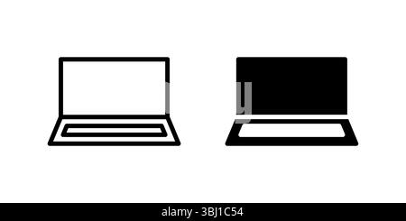Laptop Icon Set. A black icon of a laptop, representing computer-based communication. Stock Vector