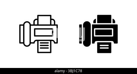 Fax Icon Set. A black icon of a fax machine, representing document transmission. Stock Vector