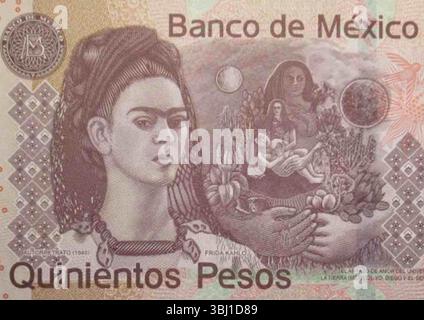 Frida Kahlo, Portrait of Mexican 500 peso banknotes Stock Photo - Alamy