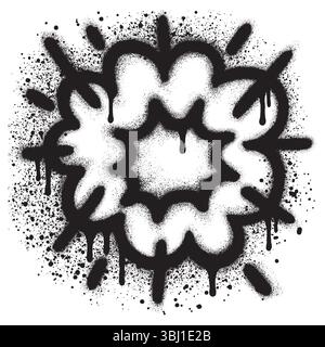 Radial explosion graffiti. Exploding bursts, round explosions cloud and exploded bomb effect with black spray paint. Stock Vector