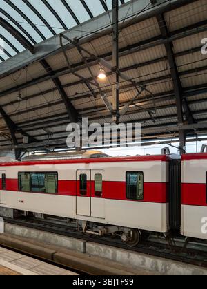train station with arched roof and red light Berlin Germany Stock Photo ...
