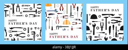 Happy Fathers Day Work Tools Card Set Stock Vector