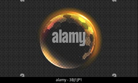 Gold sphere shield hexagon. 3d energy protect background. Tech ball dome effect with honeycomb pattern. Energy light circle force field barrier. Abstr Stock Vector