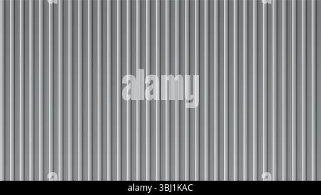 Corrugated steel panel with metal silver texture and zinc iron sheet. Roof container with white wall tile and aluminum pattern lines. Vertical galvani Stock Vector