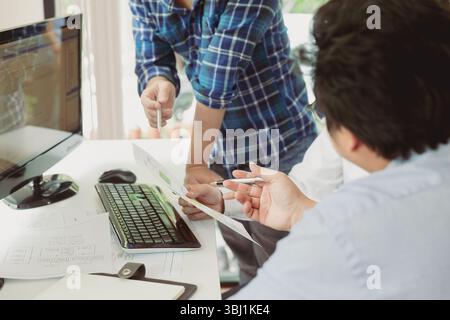 Programmers team working in a software developing. Developing programming and coding technologies. Website design. Cyber space concept. Stock Photo