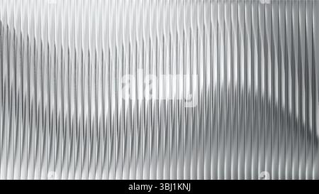 Ribbed metal texture with corrugated glass background and silver 3D pattern. Abstract lines and gradient transparent window with black vertical stripe Stock Vector