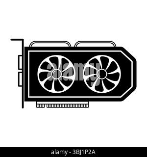 Computer Graphics Card with Dual Fans Illustration. Side view of the GPU, clearly showcasing two large cooling fans positioned on the front panel. Stock Vector