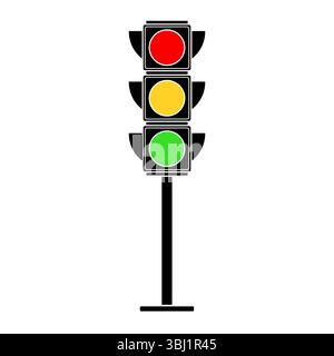 Traffic Light Vector Illustration. This vector illustration features a classic vertical traffic light with three illuminated signals. Stock Vector