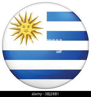 Glass light ball with flag of Uruguay. Round sphere, template icon. Uruguayan islands national symbol. Glossy realistic ball, 3D abstract vector Stock Vector