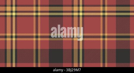 Seamless red, yellow, and black tartan plaid pattern with bold diagonal stripes. Geometric checkered design for fabric, wallpaper, or digital backgrou Stock Vector