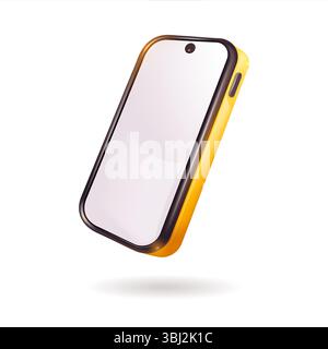 Here is a pixel art illustration depicting a cell phone that is encased in a vibrant yellow protective case, showcasing its design Stock Vector